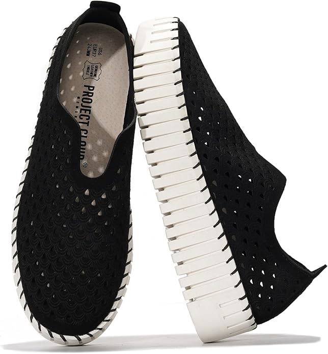 Project Cloud Daffodil Leather Loafers - Black perforated slip-on sneakers with white sole.
