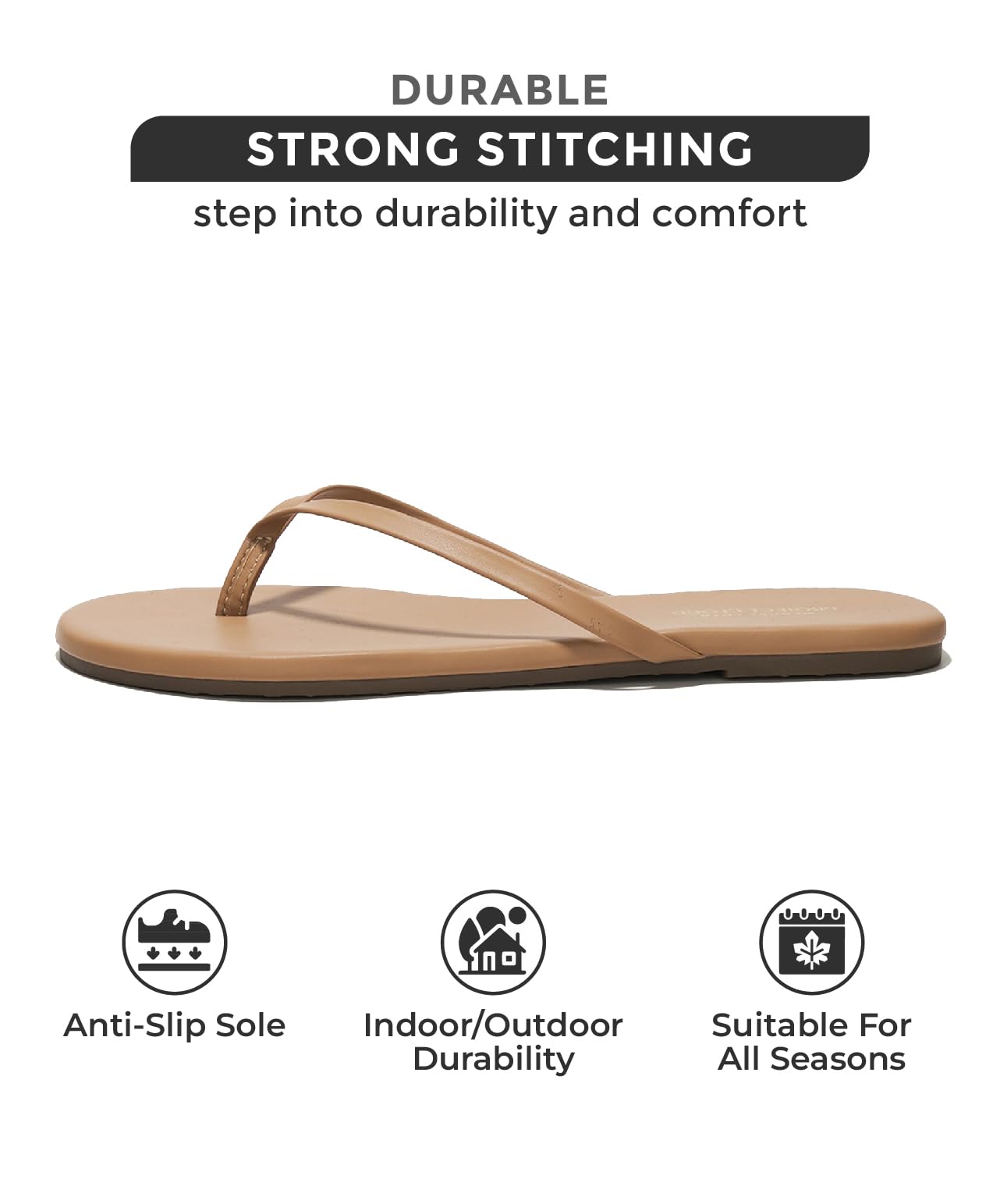 Project Cloud tan vegan leather sandals with strong stitching, anti-slip sole and suitable for all seasons.