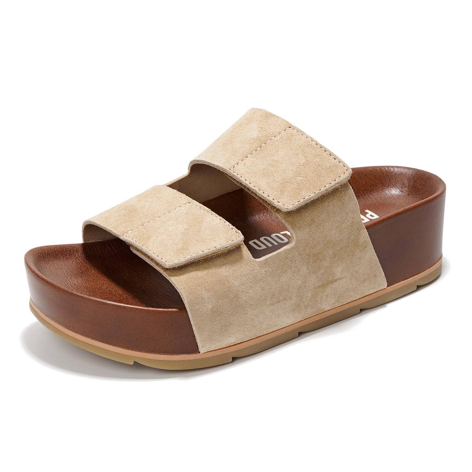 Project Cloud Pismo Platform Sandals in Beige Suede with Adjustable Straps