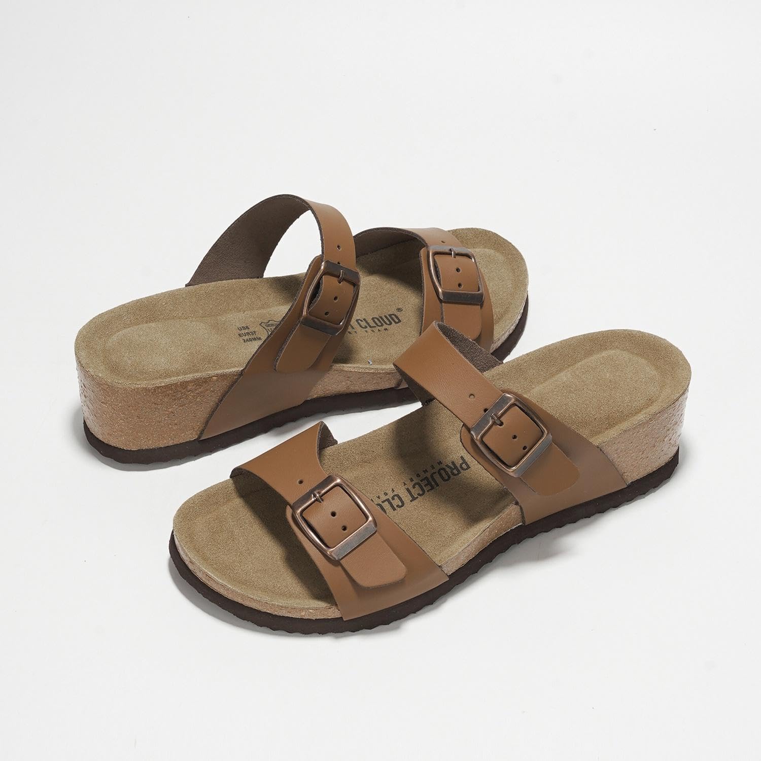 Belize Leather Wedge Sandals by Project Cloud: Leather & Cork Comfort - Chocolate,10