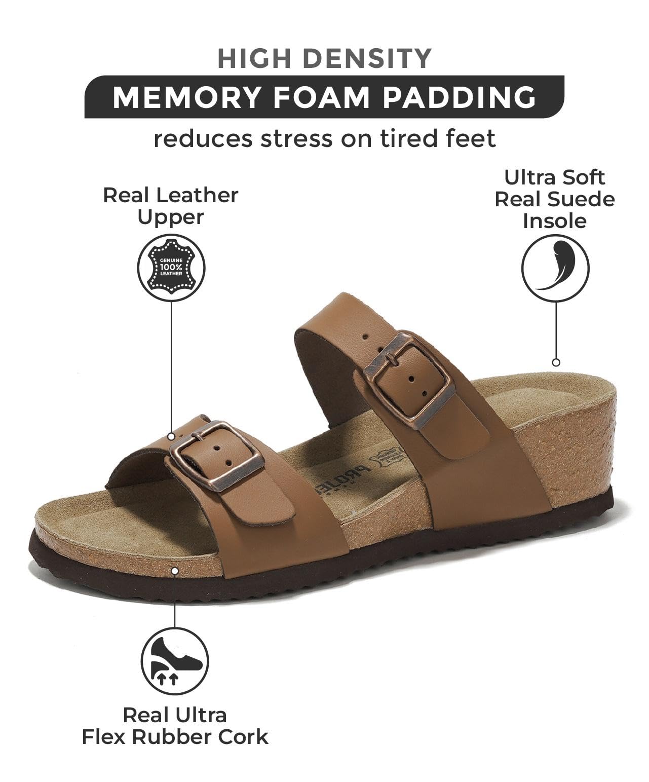 Belize Leather Wedge Sandals by Project Cloud: Leather & Cork Comfort - Chocolate,10