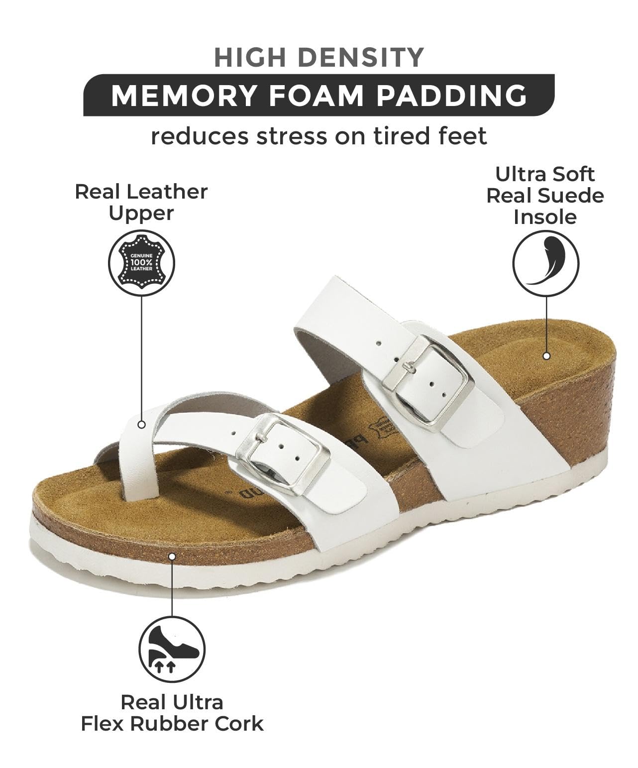 Buckhead - Women's Wedge Sandals: Leather Comfort & Style - White,6