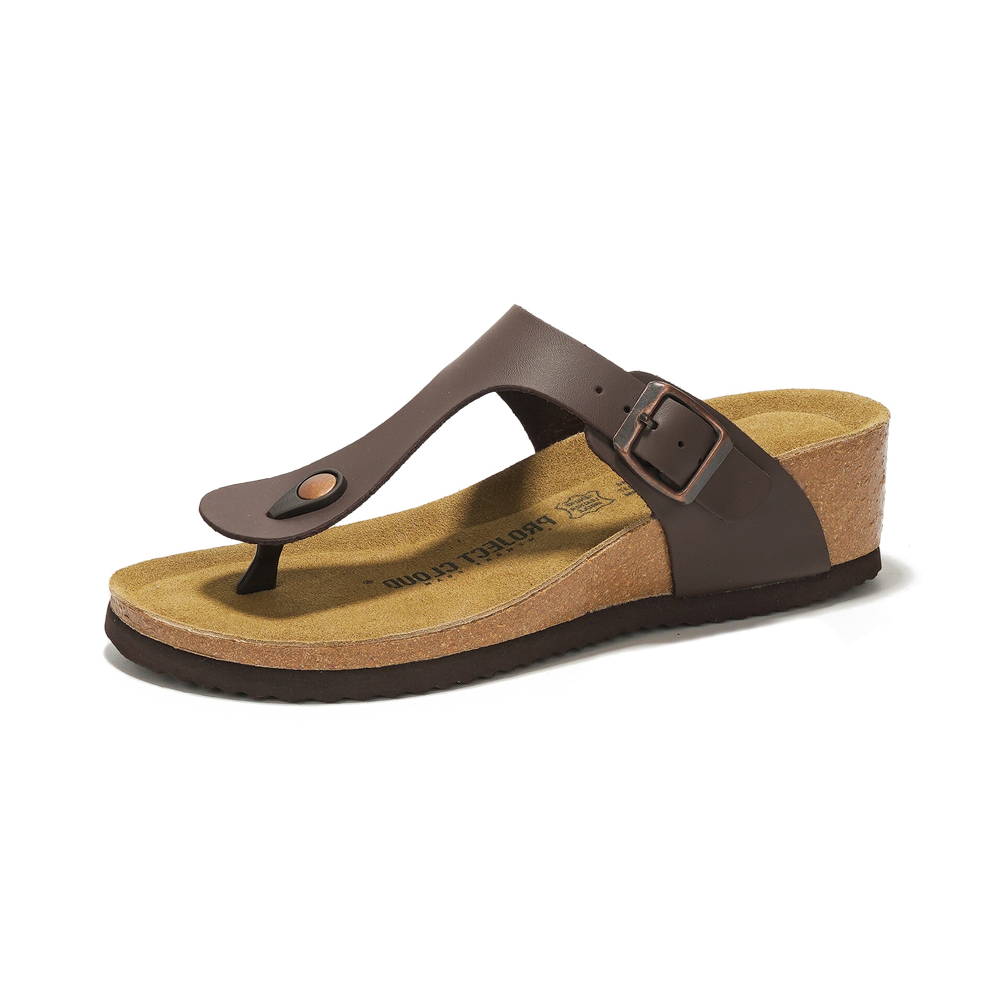 Belize Leather Wedge Sandals by Project Cloud: Leather & Cork Comfort - Chocolate,10