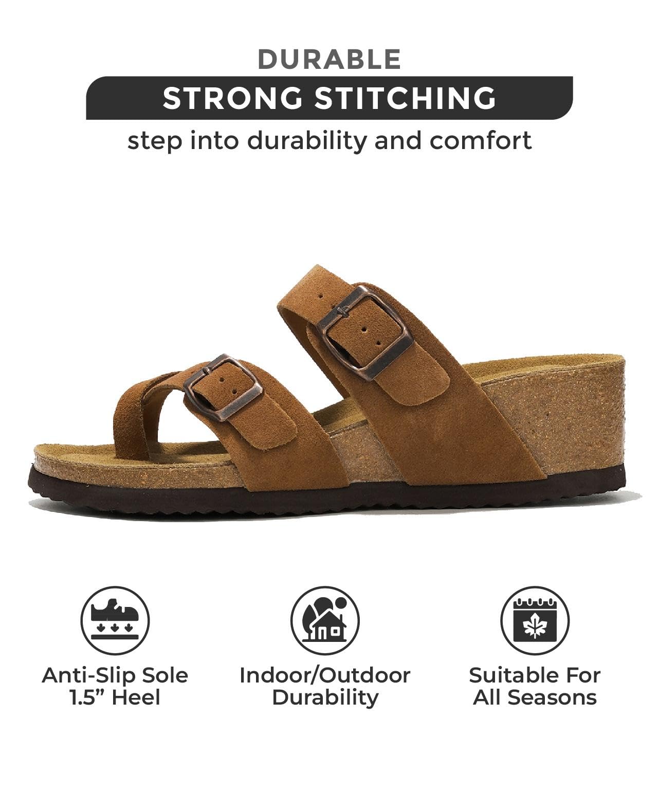 Buckhead - Women's Wedge Sandals: Leather Comfort & Style - Chestnut,10
