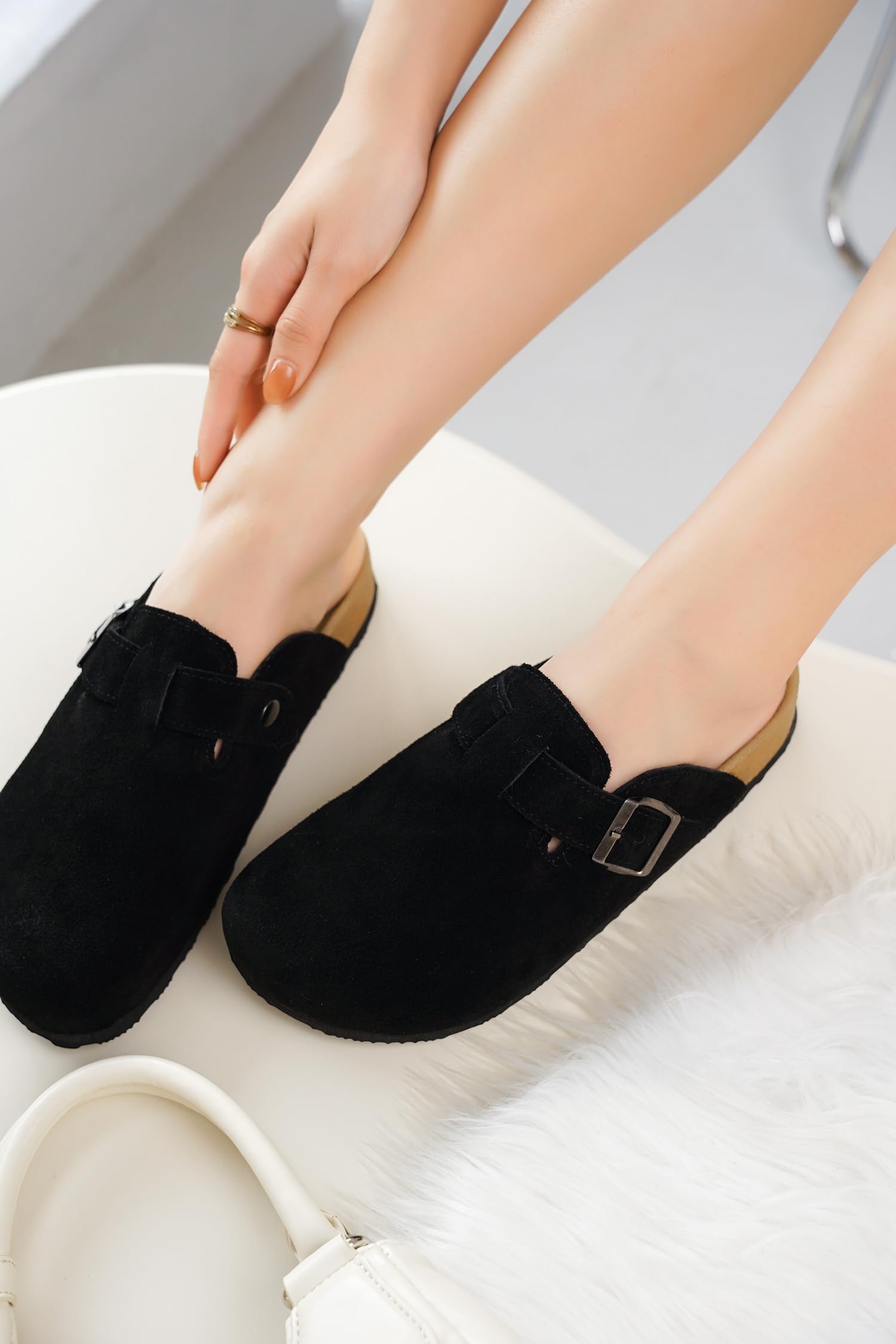 Project Cloud | "Benton Wide" Women’s Footbed Clogs | Genuine Suede | ProjectPlush | Anti-Slip