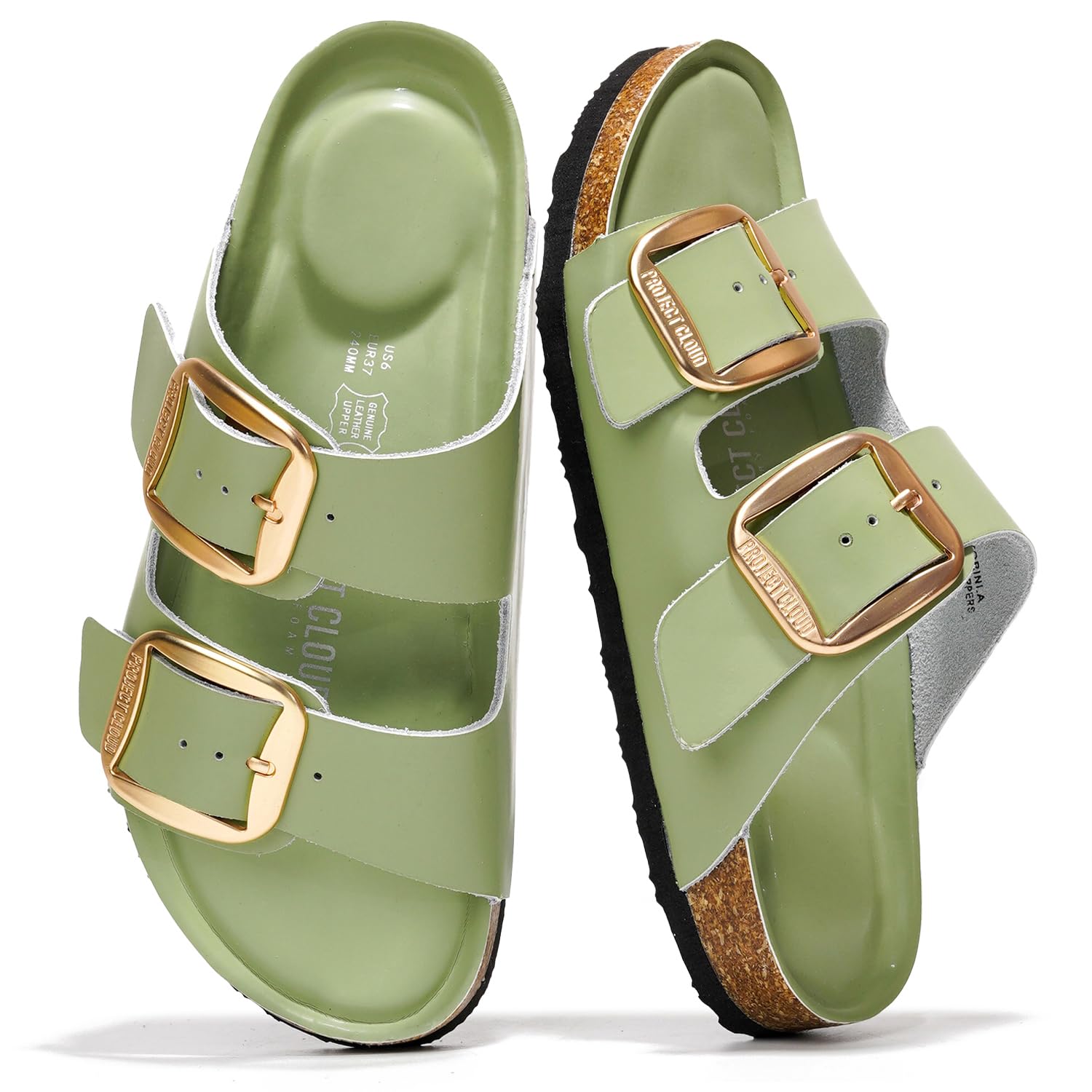 100% Genuine Leather Flat Sandals Comfortable Beach Essentials Womens Sandals - Memory Foam Slides for Women (Santorini)