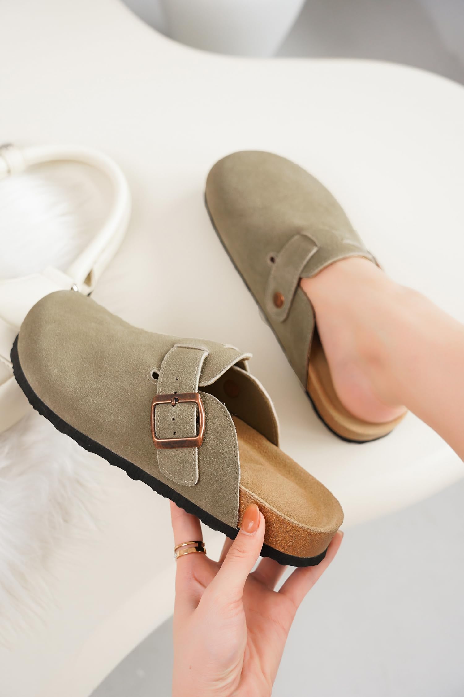 Project Cloud | "Benton Wide" Women’s Footbed Clogs | Genuine Suede | ProjectPlush | Anti-Slip