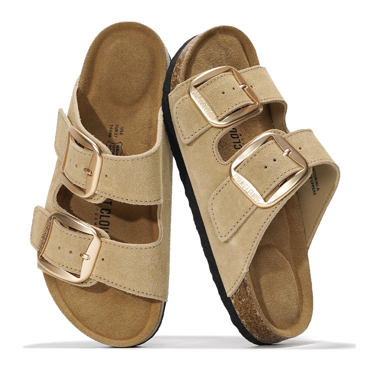 100% Genuine Leather Flat Sandals Comfortable Beach Essentials Womens Sandals - Memory Foam Slides for Women (Santorini)