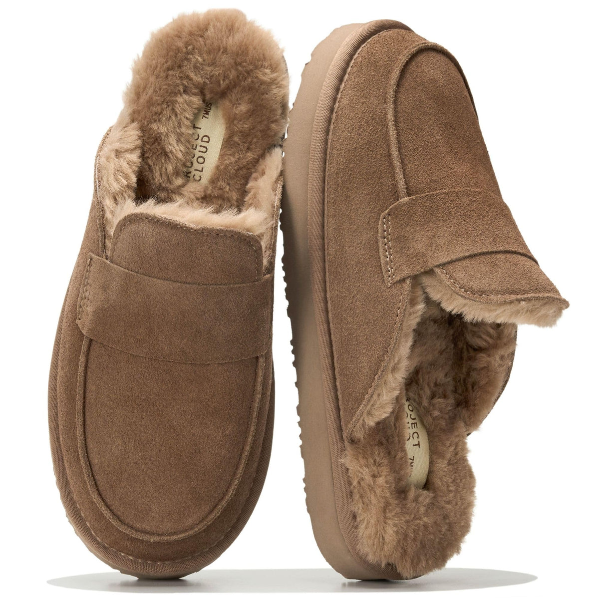 Project Cloud Women's | Genuine Leather Brunch Slippers Fuzzy Clogs | Memory Foam Insole | Lightweight | Non-Slip - Fable