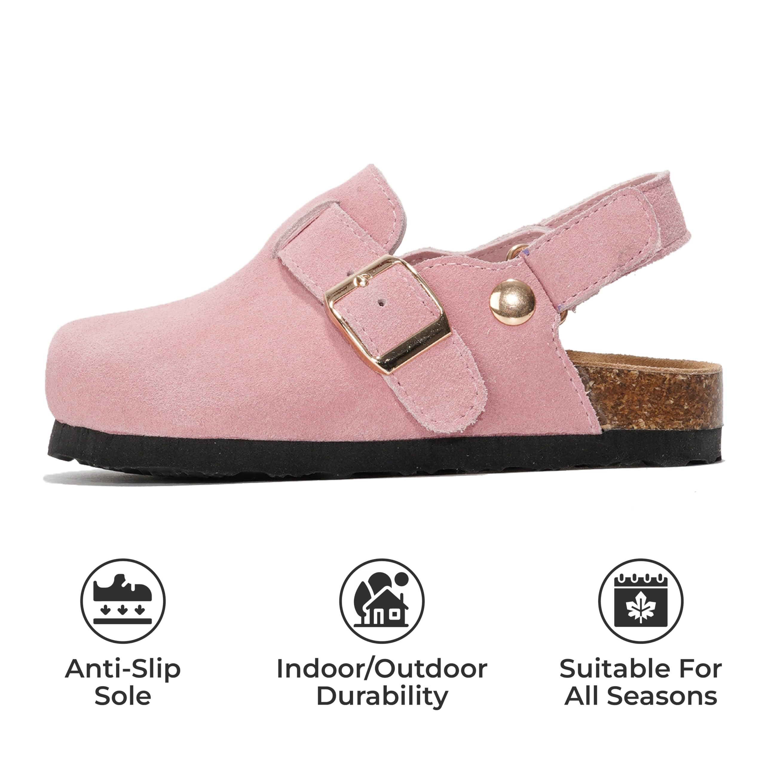 Project Cloud Clogs for kids - Genuine Leather Kids Clogs with Cork Footbed Arch Support - Non-Slip Slippers & Sandals for Boys & Girls (BentonKids)