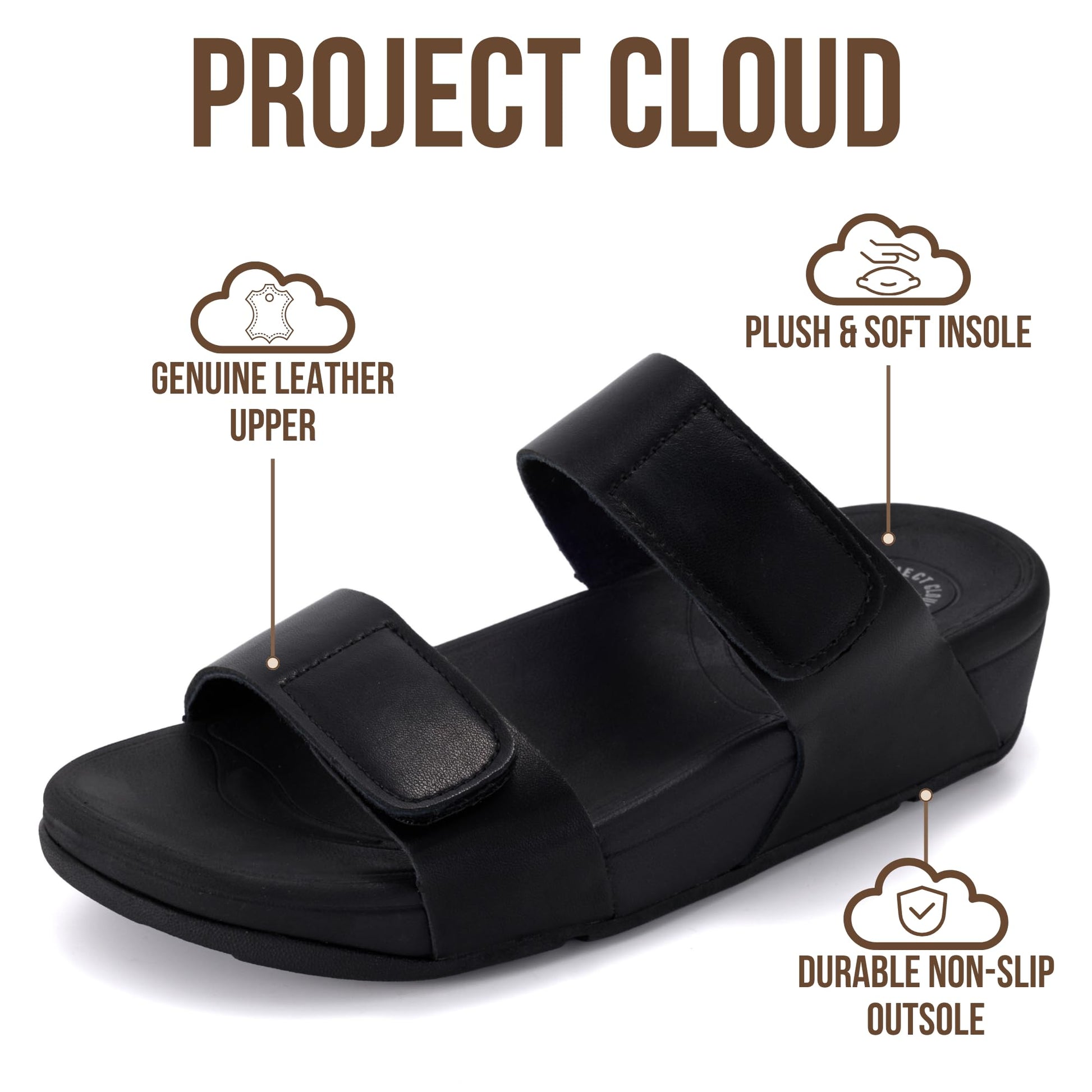 Project Cloud Women's | Genuine Leather Platform Sandals | Adjustable Double Strap | Lightweight | Non-Slip - Adee - Project Cloud - Sandals -Shop Project Cloud premium footwear Now!