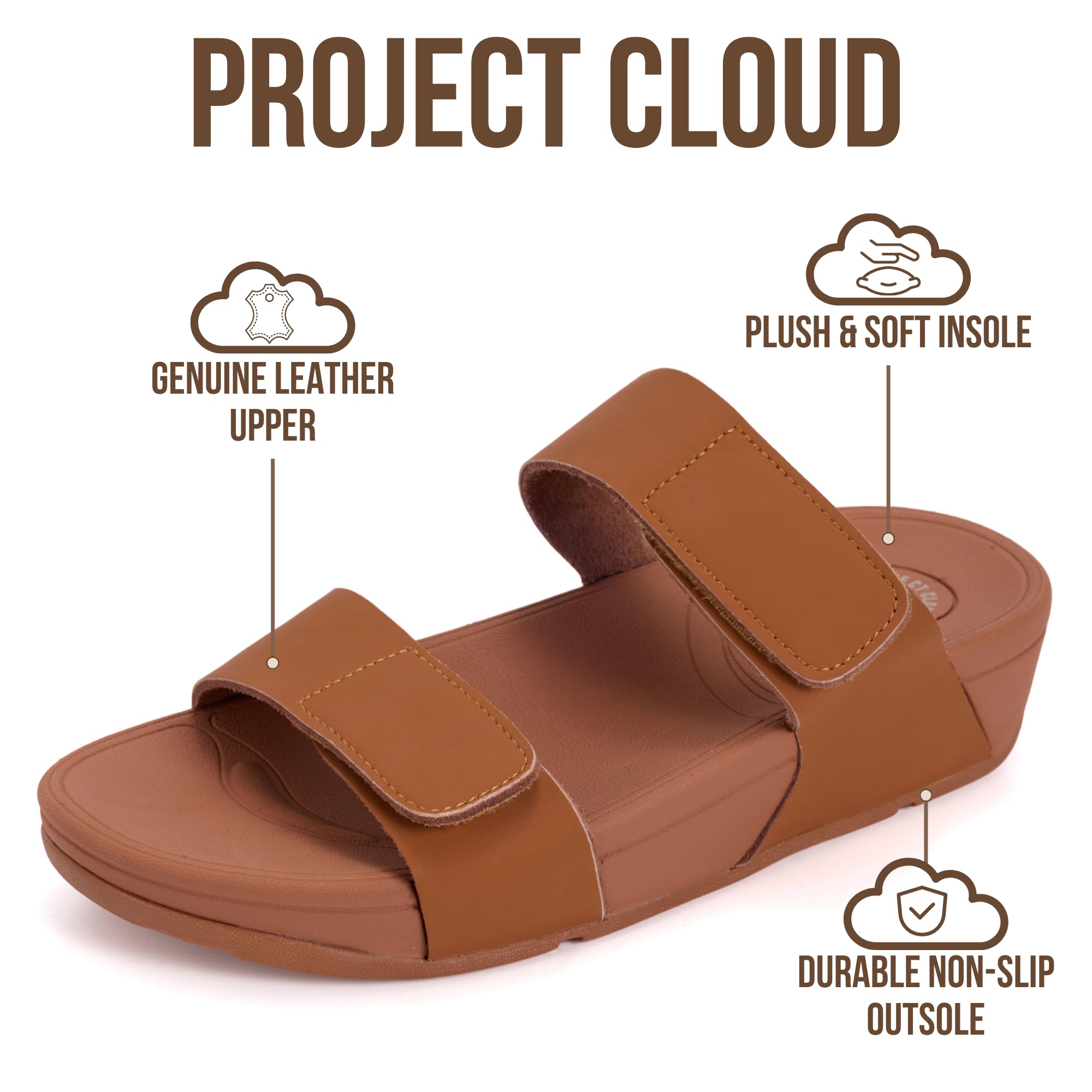 Project Cloud Women's | Genuine Leather Platform Sandals | Adjustable Double Strap | Lightweight | Non-Slip - Adee - Project Cloud - Sandals -Shop Project Cloud premium footwear Now!