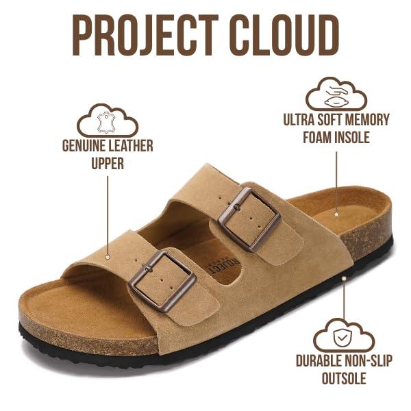 Project Cloud Men's | 100% Genuine Leather Sandals | Memory Foam | Lightweight | Non-Slip - Heritage - Project Cloud - Sandals -Shop Project Cloud premium footwear Now!
