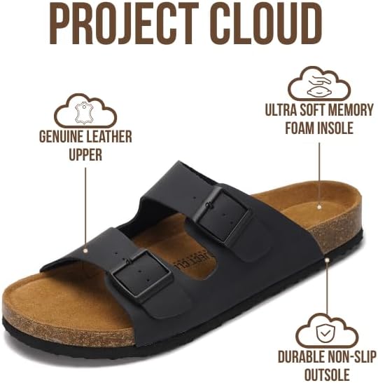 Project Cloud Men's | 100% Genuine Leather Sandals | Memory Foam | Lightweight | Non-Slip - Heritage - Project Cloud - Sandals -Shop Project Cloud premium footwear Now!