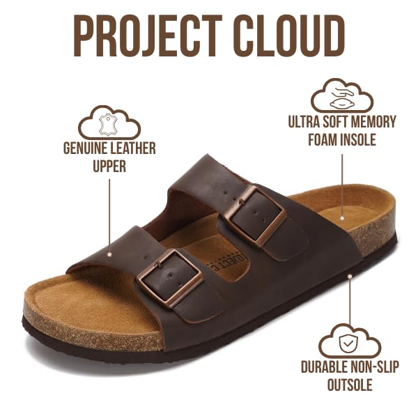 Project Cloud Men's | 100% Genuine Leather Sandals | Memory Foam | Lightweight | Non-Slip - Heritage - Project Cloud - Sandals -Shop Project Cloud premium footwear Now!