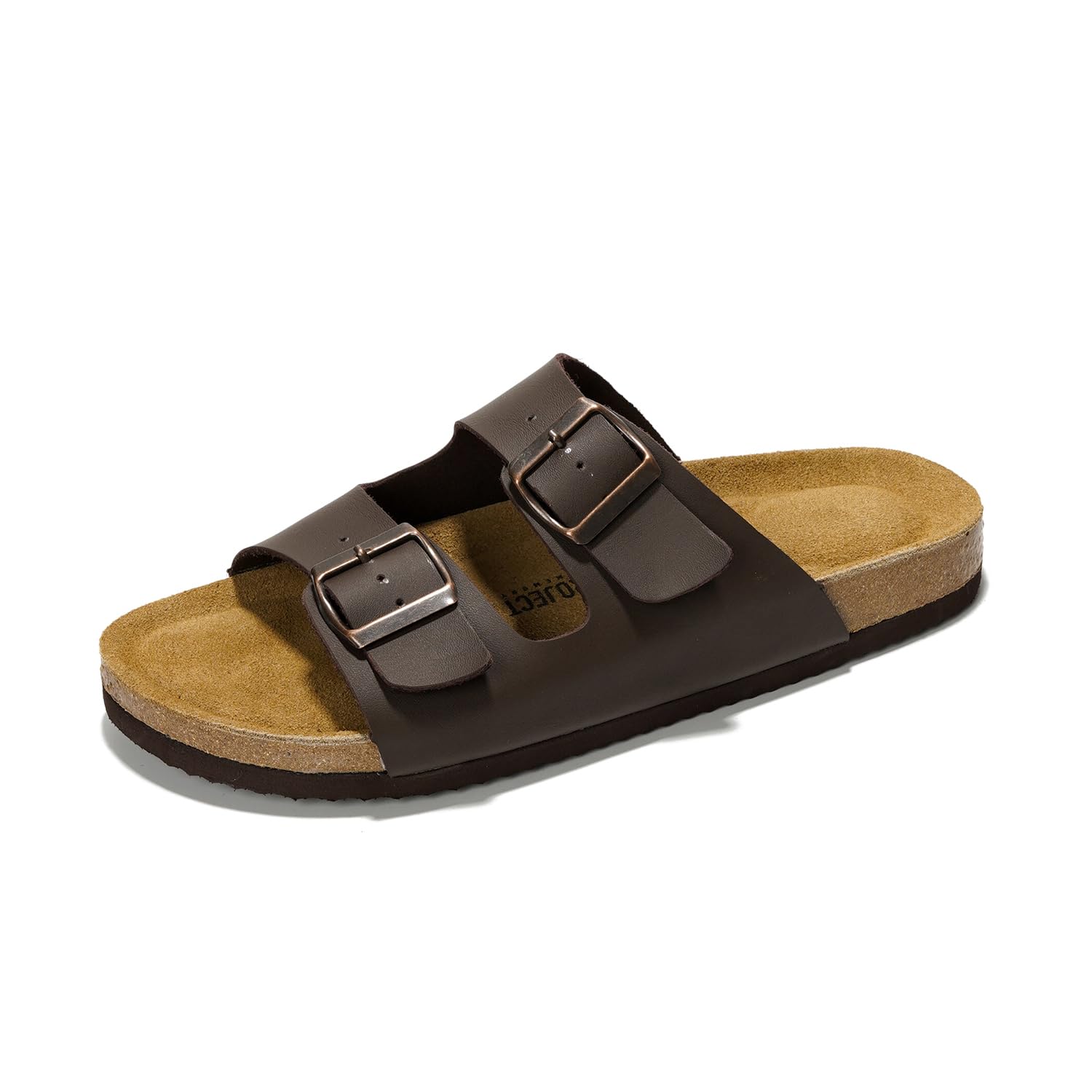 Project Cloud Men's Brown Leather Sandals with Cork Footbed and Double Buckle