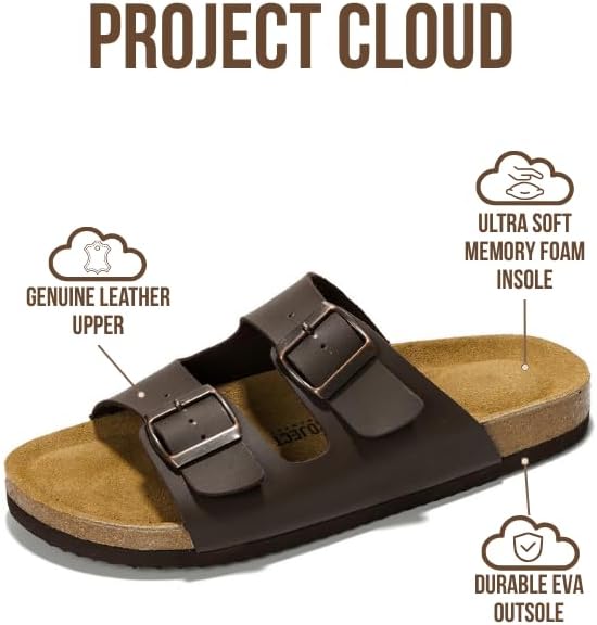 Project Cloud Men's | 100% Genuine Leather Sandals | Memory Foam | Lightweight | Non-Slip - Arizona Mens