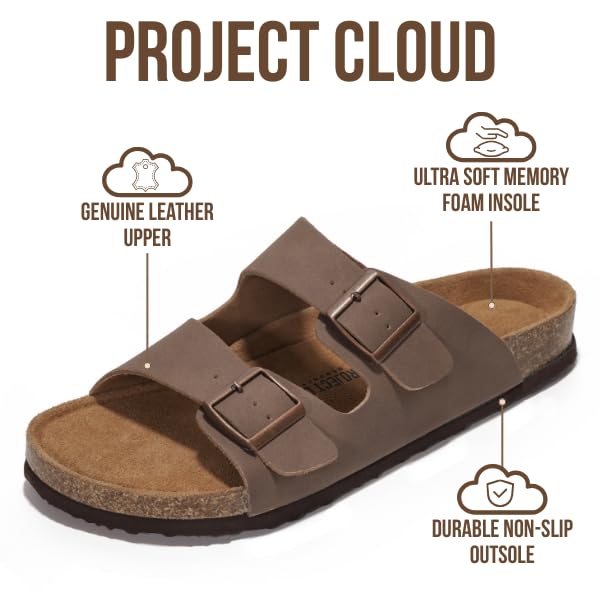 Project Cloud Men's | 100% Genuine Leather Sandals | Memory Foam | Lightweight | Non-Slip - Heritage - Project Cloud - Sandals -Shop Project Cloud premium footwear Now!