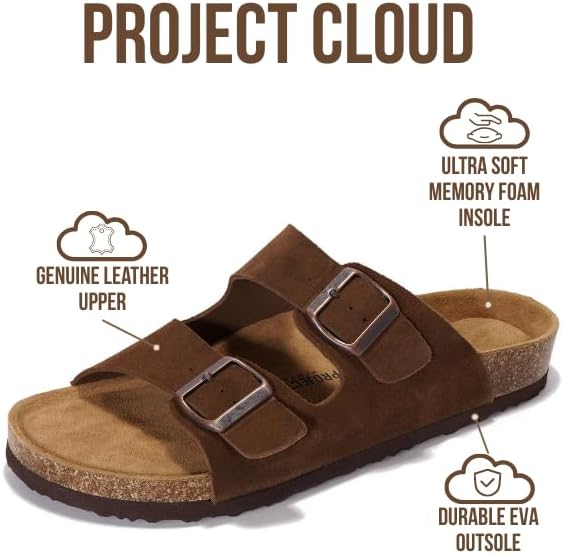 Project Cloud Men's | 100% Genuine Leather Sandals | Memory Foam | Lightweight | Non-Slip - Arizona Mens