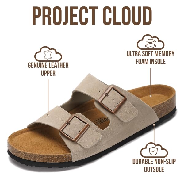 Project Cloud Men's | 100% Genuine Leather Sandals | Memory Foam | Lightweight | Non-Slip - Heritage - Project Cloud - Sandals -Shop Project Cloud premium footwear Now!