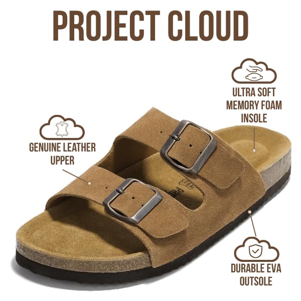 Project Cloud Men's | 100% Genuine Leather Sandals | Memory Foam | Lightweight | Non-Slip - Arizona Mens