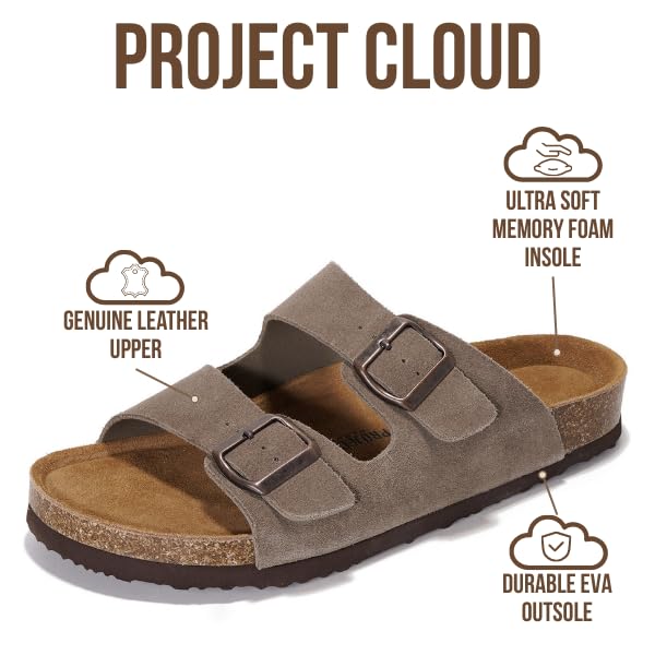 Project Cloud Men's | 100% Genuine Leather Sandals | Memory Foam | Lightweight | Non-Slip - Arizona Mens