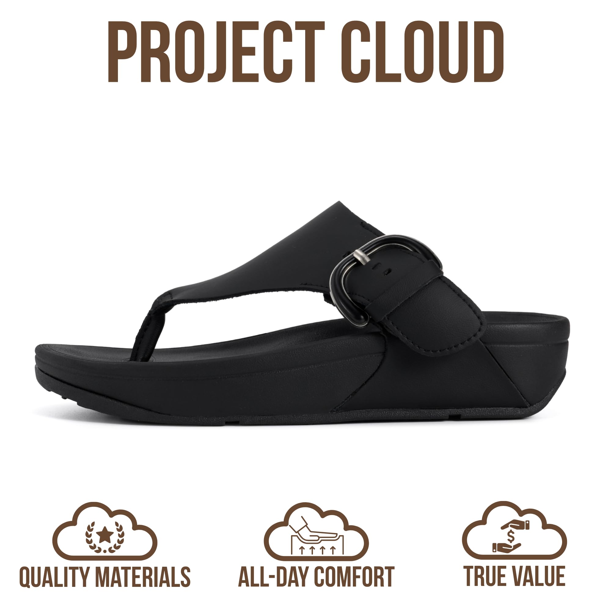 Project Cloud Women's | Leather Thong Sandals | Adjustable Buckle | Plush and Soft Insole | Lightweight | Non-Slip - Arlee Buckle - Project Cloud - Sandals -Shop Project Cloud premium footwear Now!