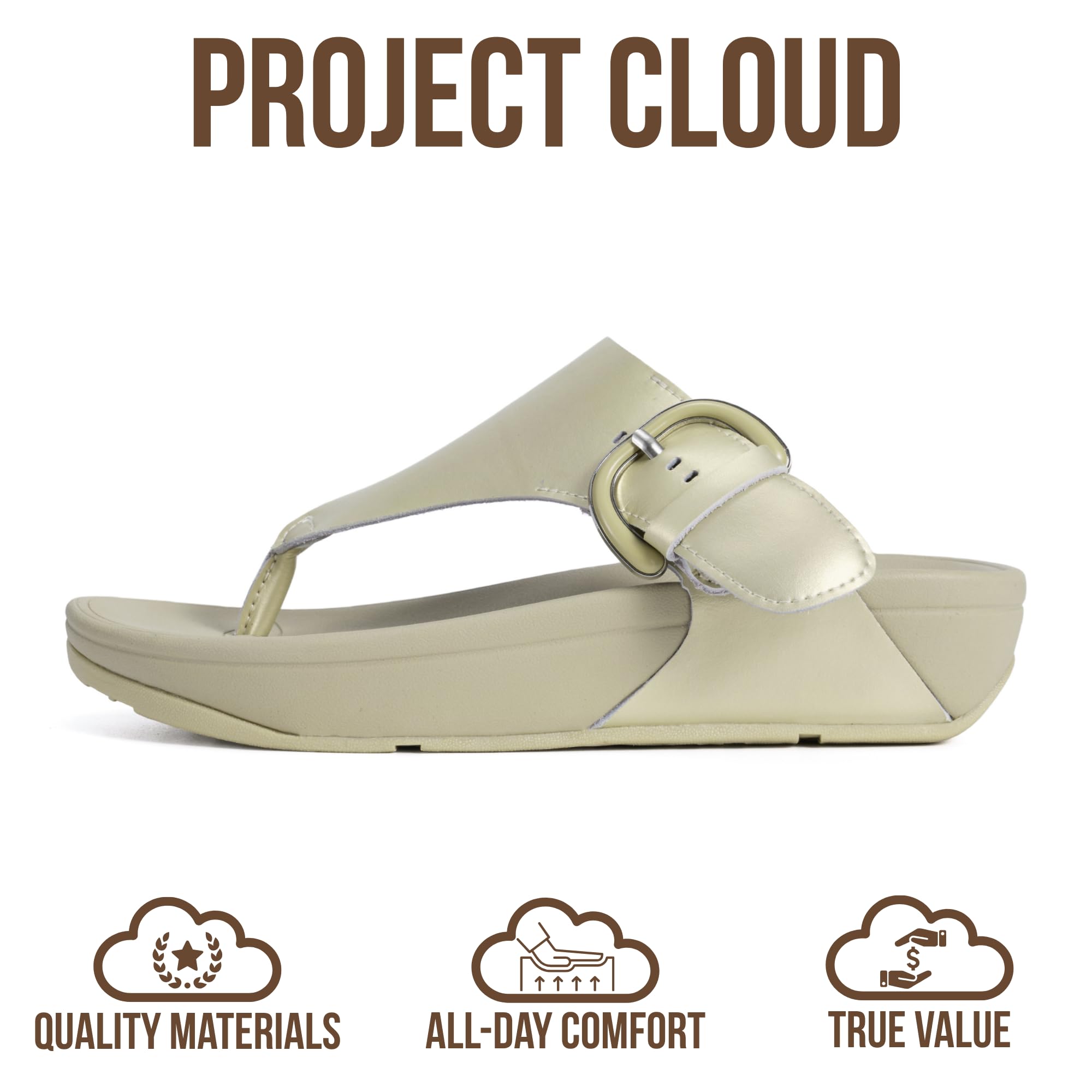Project Cloud Women's | Leather Thong Sandals | Adjustable Buckle | Plush and Soft Insole | Lightweight | Non-Slip - Arlee Buckle - Project Cloud - Sandals -Shop Project Cloud premium footwear Now!