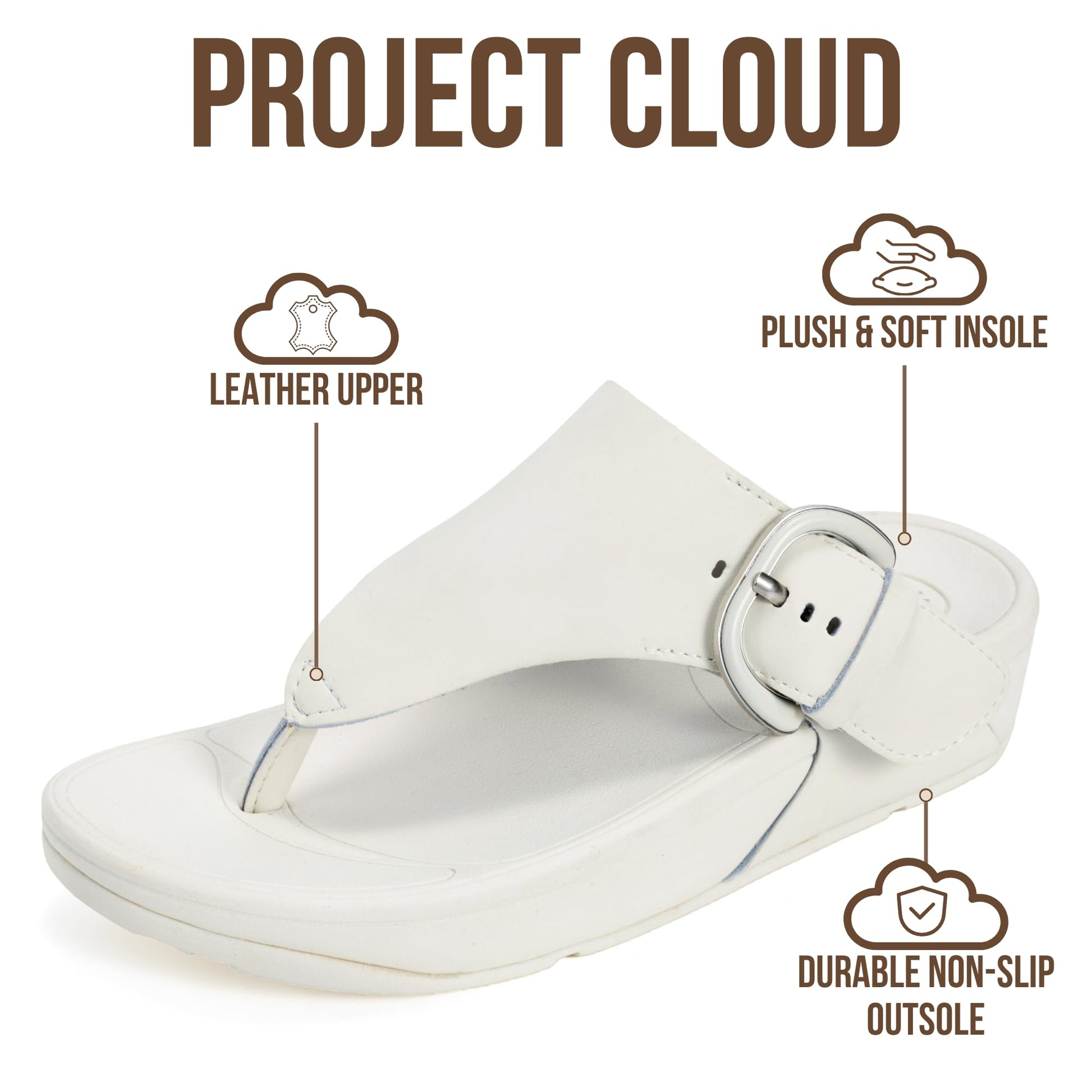 Project Cloud Women's | Leather Thong Sandals | Adjustable Buckle | Plush and Soft Insole | Lightweight | Non-Slip - Arlee Buckle - Project Cloud - Sandals -Shop Project Cloud premium footwear Now!