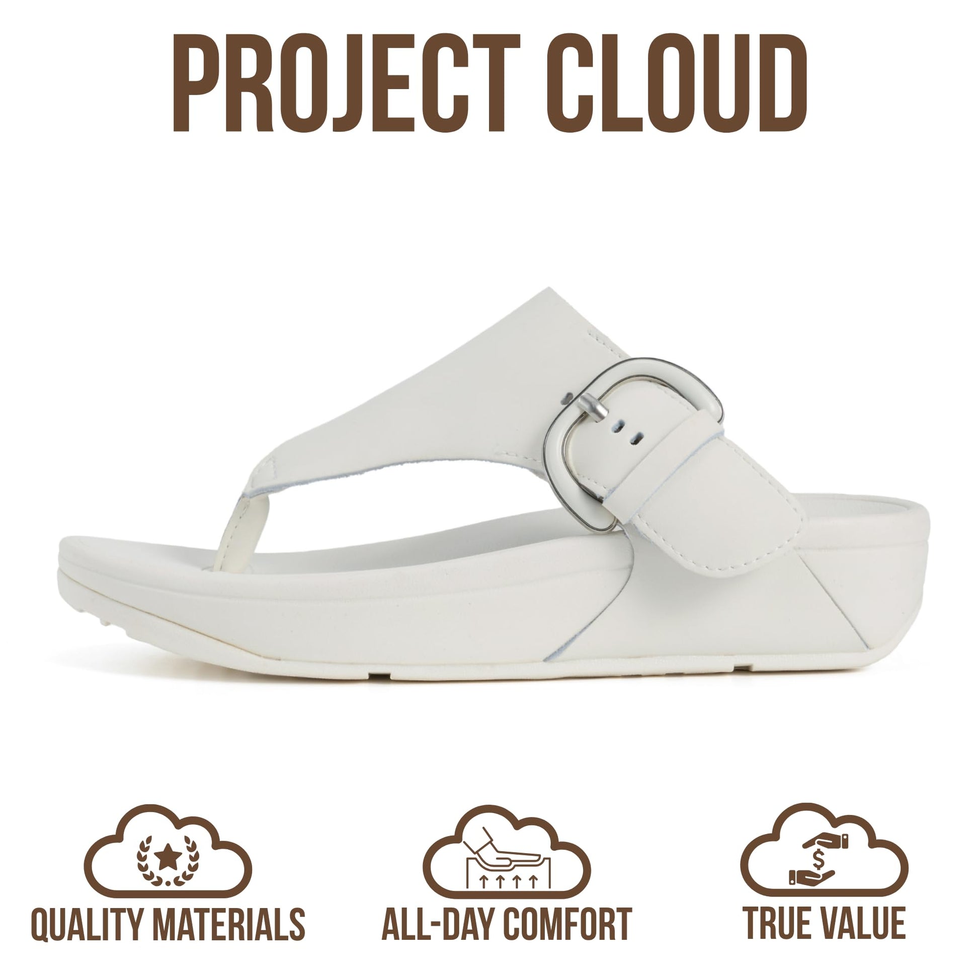 Project Cloud Women's | Leather Thong Sandals | Adjustable Buckle | Plush and Soft Insole | Lightweight | Non-Slip - Arlee Buckle - Project Cloud - Sandals -Shop Project Cloud premium footwear Now!