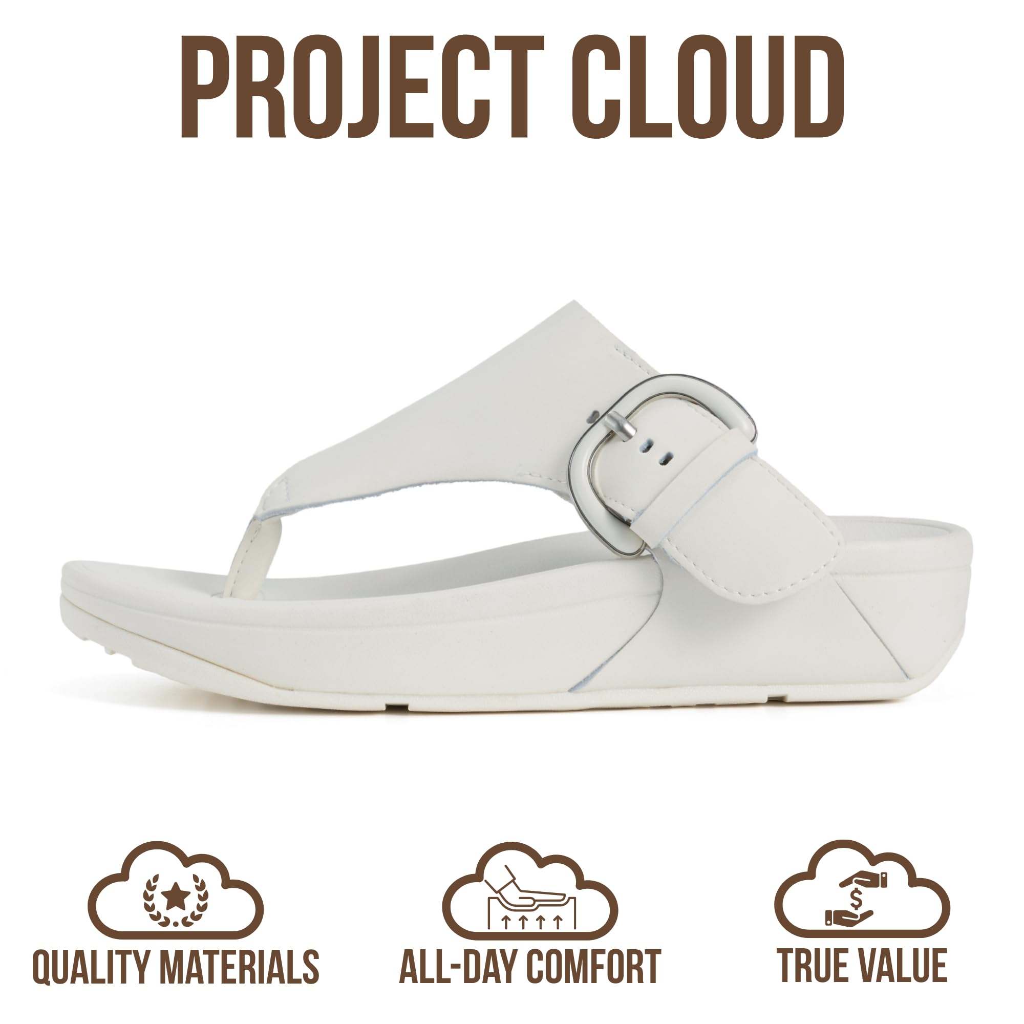 Project Cloud Women's | Leather Thong Sandals | Adjustable Buckle | Plush and Soft Insole | Lightweight | Non-Slip - Arlee Buckle - Project Cloud - Sandals -Shop Project Cloud premium footwear Now!