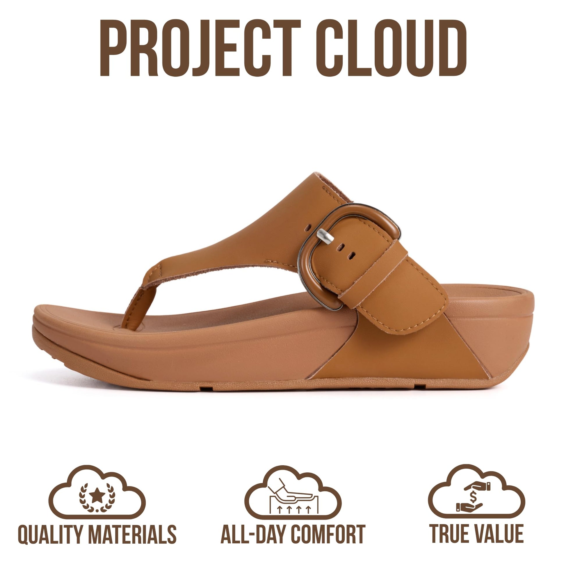 Project Cloud Women's | Leather Thong Sandals | Adjustable Buckle | Plush and Soft Insole | Lightweight | Non-Slip - Arlee Buckle - Project Cloud - Sandals -Shop Project Cloud premium footwear Now!