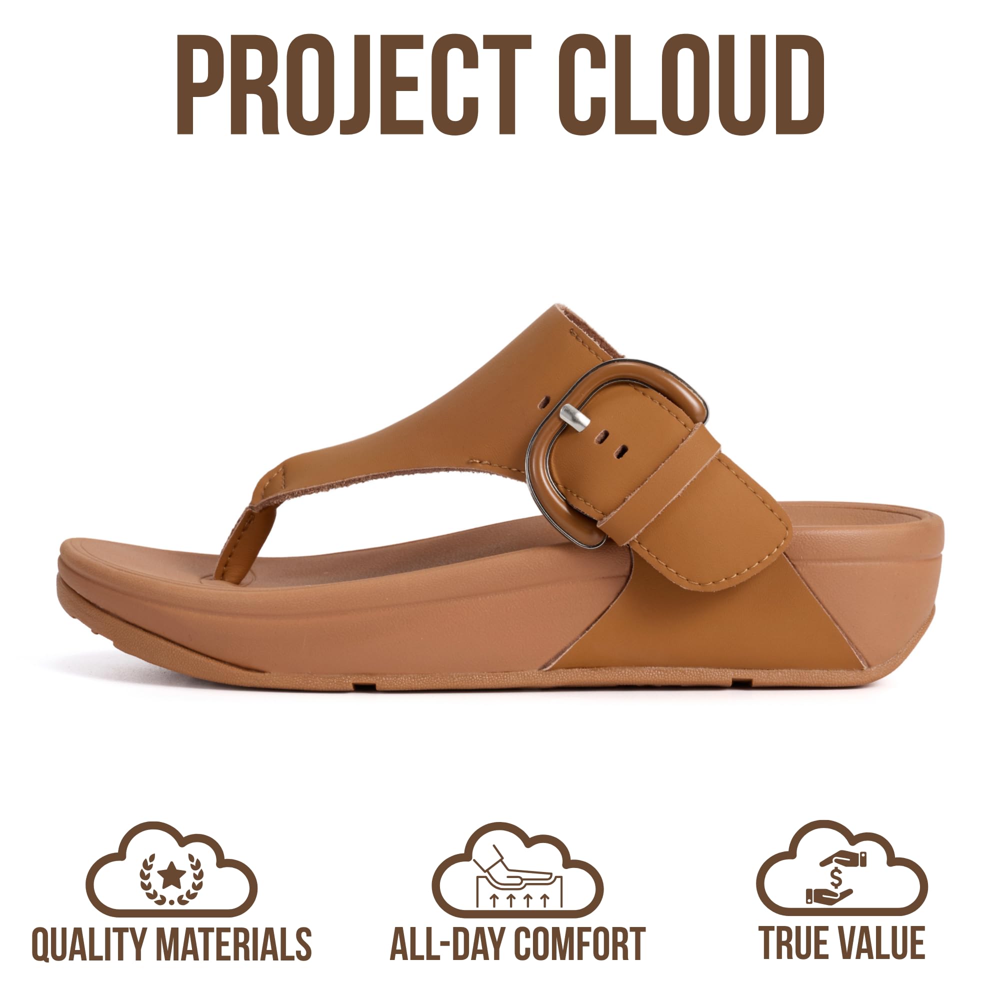 Project Cloud Women's | Leather Thong Sandals | Adjustable Buckle | Plush and Soft Insole | Lightweight | Non-Slip - Arlee Buckle - Project Cloud - Sandals -Shop Project Cloud premium footwear Now!