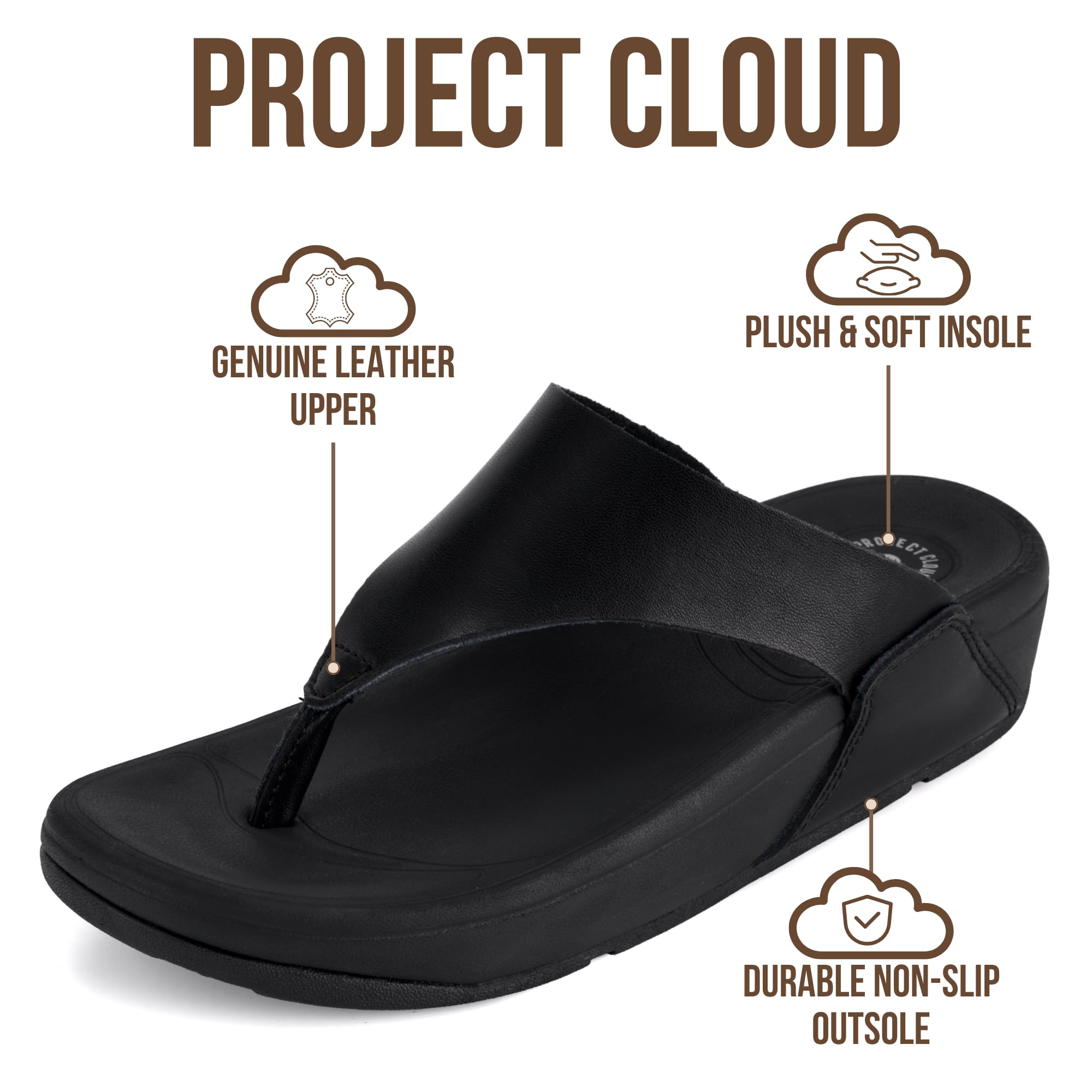 Project Cloud Women's | Genuine Leather Thong Flip Flops | Plush and Soft Insole | Lightweight | Non-Slip - Arlo - Project Cloud - Sandals -Shop Project Cloud premium footwear Now!