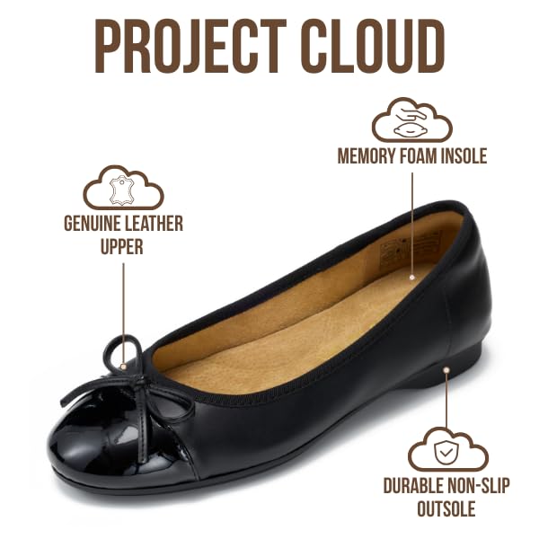 Women's Leather Ballet Flats | Memory Foam Comfort | Project Cloud