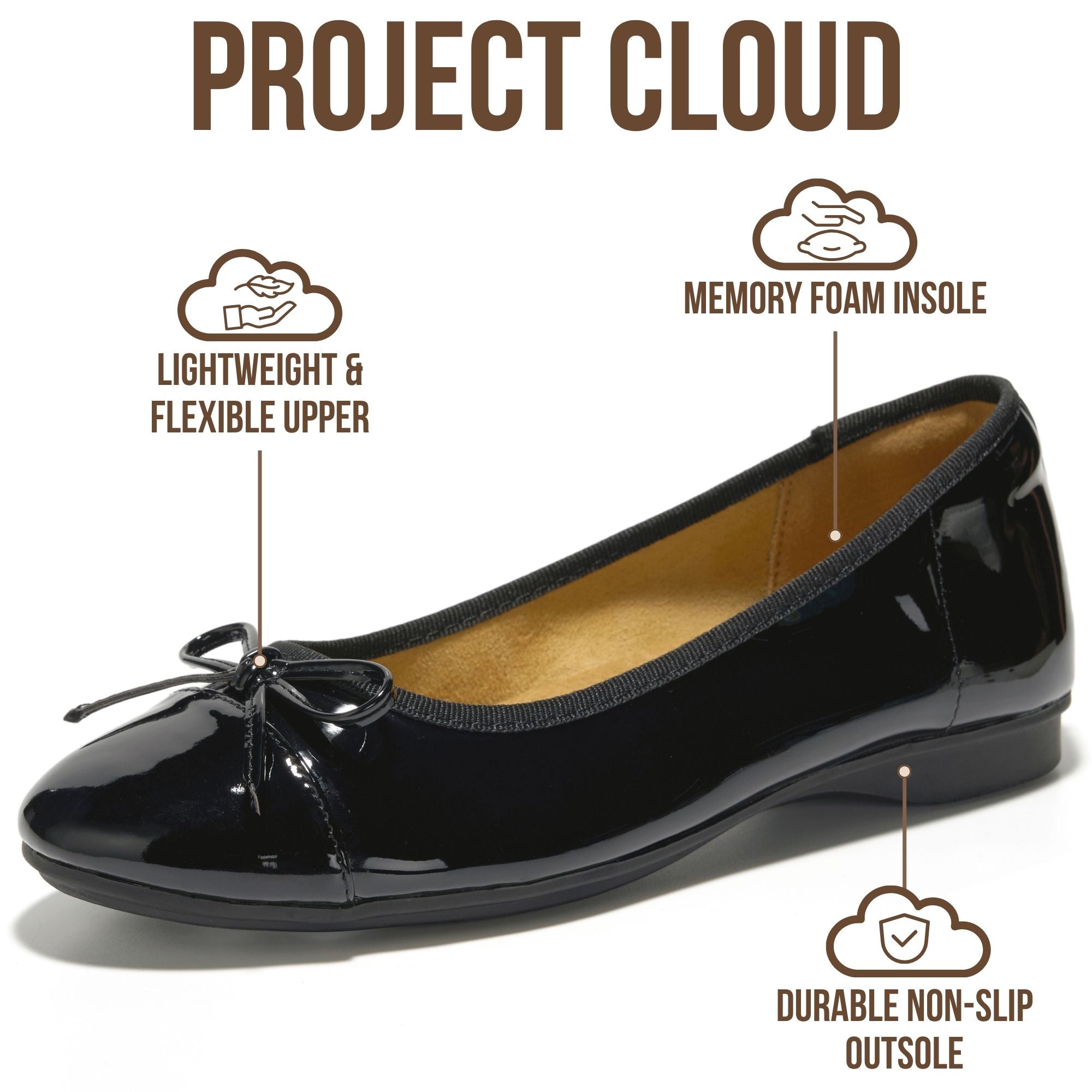 Project Cloud Women's | Genuine Leather Insole Womens Ballet Flats | Memory Foam | Lightweight | Non-Slip - Ashley