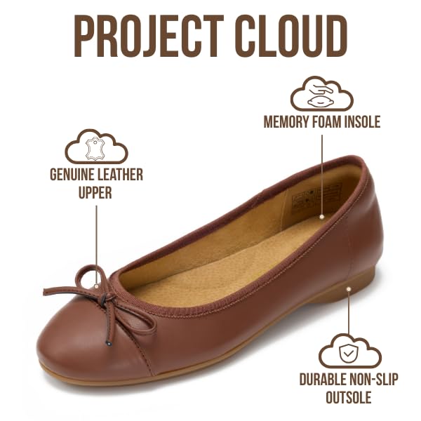 Project Cloud Women's | 100% Genuine Leather Womens Ballet Flats | Memory Foam | Lightweight | Non-Slip - Ashley - Project Cloud - Sandals -Shop Project Cloud premium footwear Now!