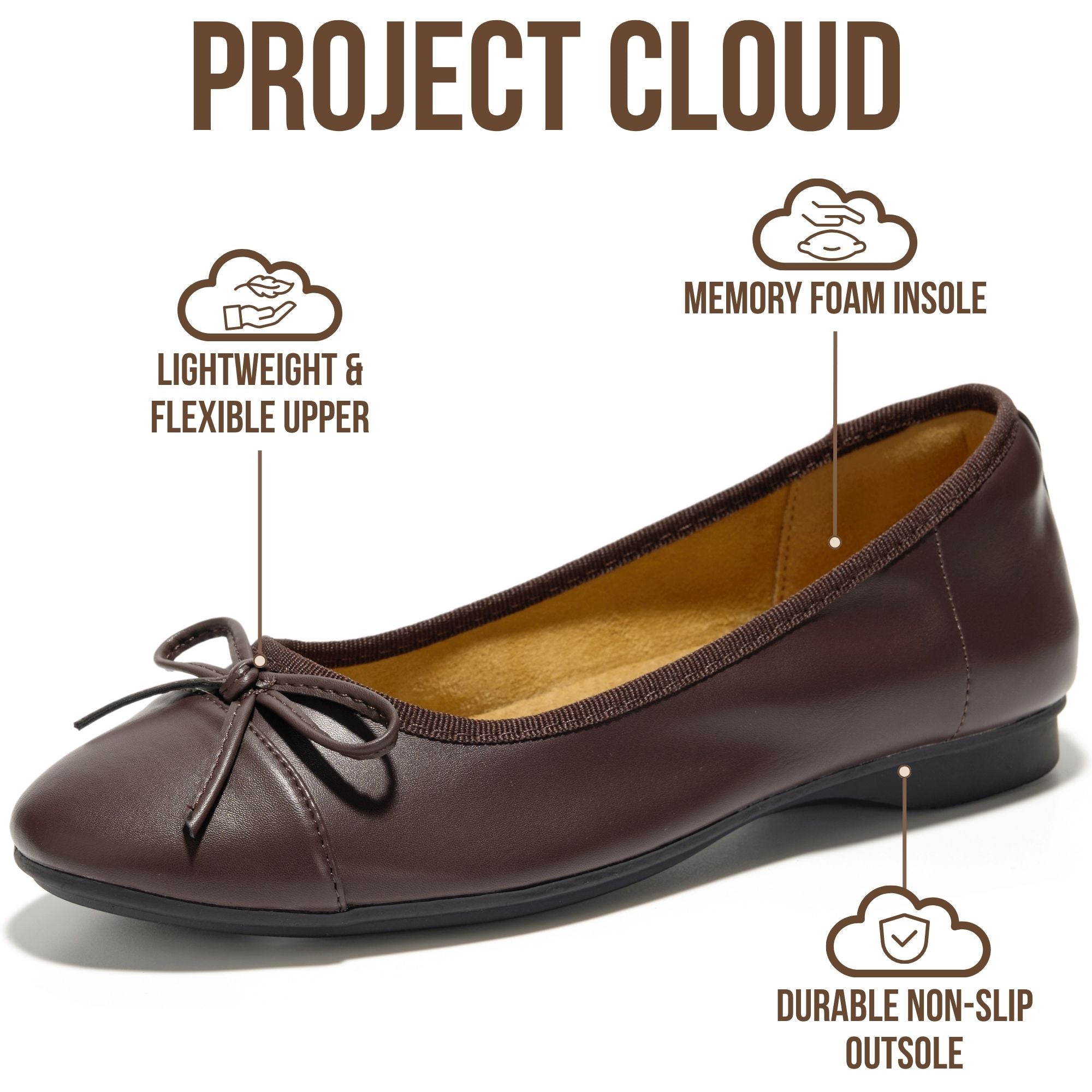 Project Cloud Women's | Genuine Leather Insole Womens Ballet Flats | Memory Foam | Lightweight | Non-Slip - Ashley