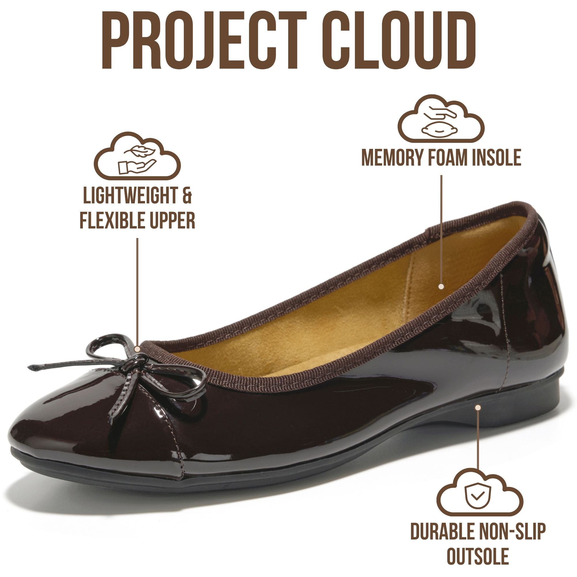 Project Cloud Women's | Genuine Leather Insole Womens Ballet Flats | Memory Foam | Lightweight | Non-Slip - Ashley