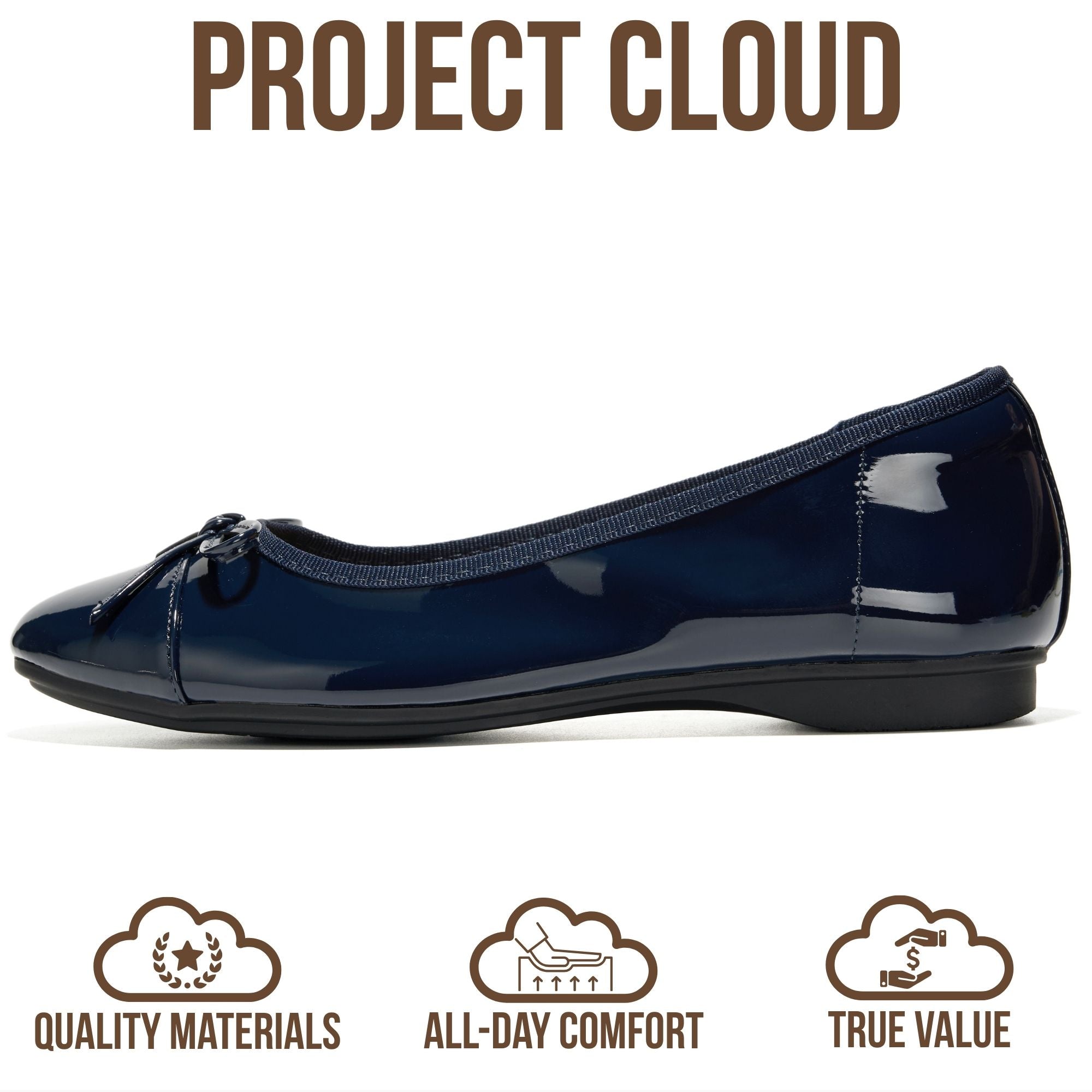 Project Cloud Women's | Genuine Leather Insole Womens Ballet Flats | Memory Foam | Lightweight | Non-Slip - Ashley