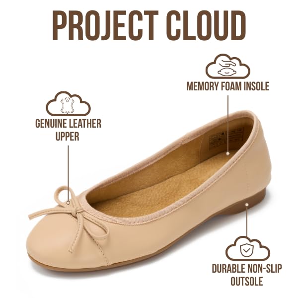 Project Cloud Women's | 100% Genuine Leather Womens Ballet Flats | Memory Foam | Lightweight | Non-Slip - Ashley - Project Cloud - Sandals -Shop Project Cloud premium footwear Now!