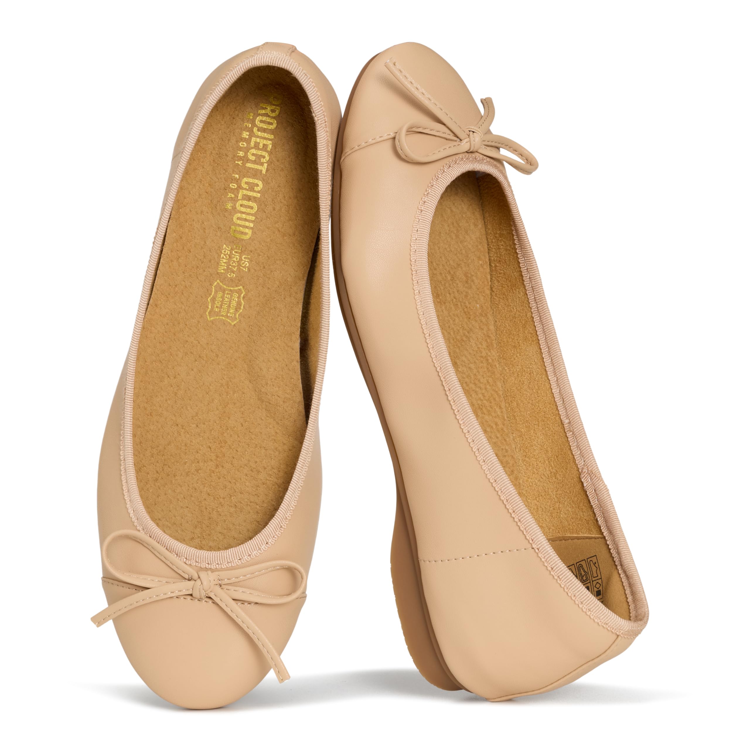 Women's Leather Ballet Flats | Memory Foam Comfort | Project Cloud