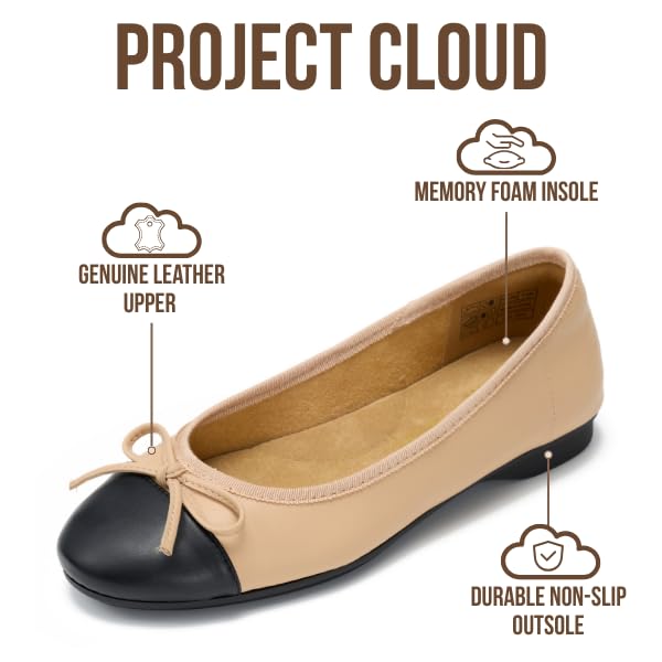 Project Cloud Women's | 100% Genuine Leather Womens Ballet Flats | Memory Foam | Lightweight | Non-Slip - Ashley - Project Cloud - Sandals -Shop Project Cloud premium footwear Now!