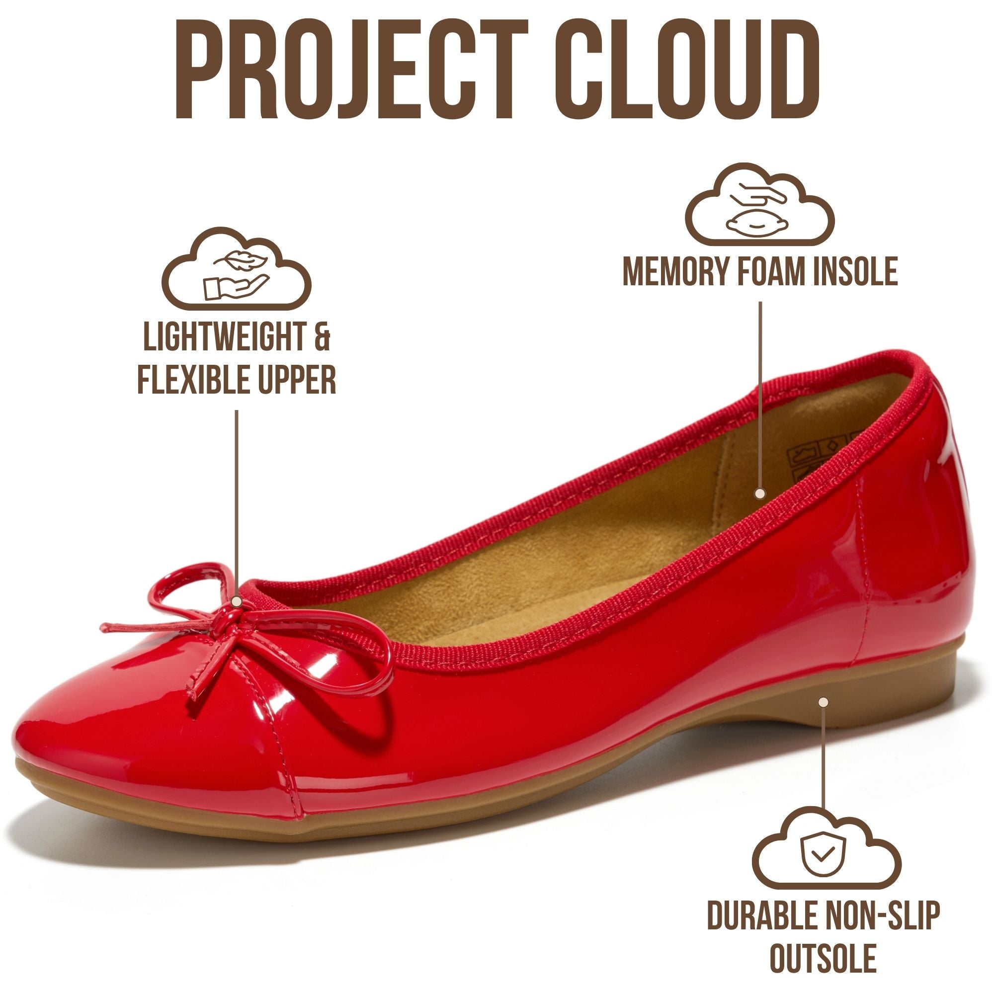 Project Cloud Women's | Genuine Leather Insole Womens Ballet Flats | Memory Foam | Lightweight | Non-Slip - Ashley