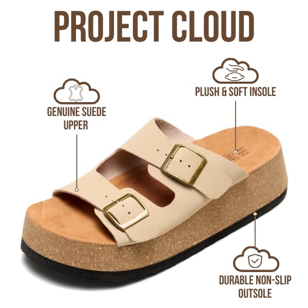 Project Cloud Women's | 100% Genuine Leather Platform Sandals for Women | Plush & Soft Insole | Lightweight | Non-Slip - Barcelona - Project Cloud - Sandals -Shop Project Cloud premium footwear Now!