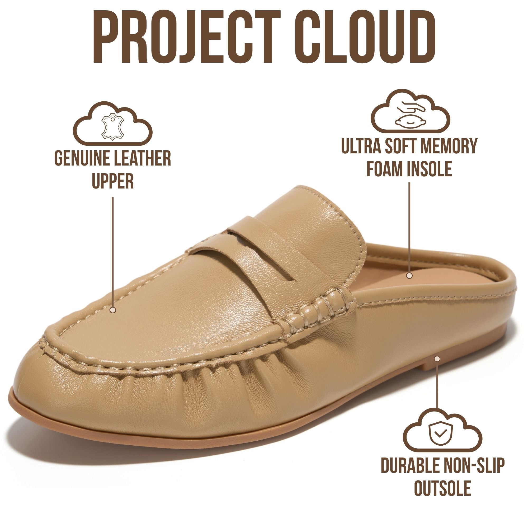 Project Cloud Women's | 100% Genuine Leather Penny Loafers | Memory Foam Insole | Lightweight | Non-Slip - Becker