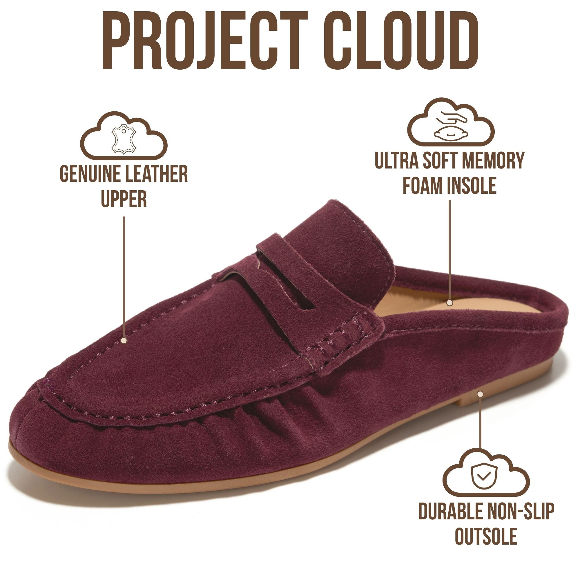 Project Cloud Women's | 100% Genuine Leather Penny Loafers | Memory Foam Insole | Lightweight | Non-Slip - Becker