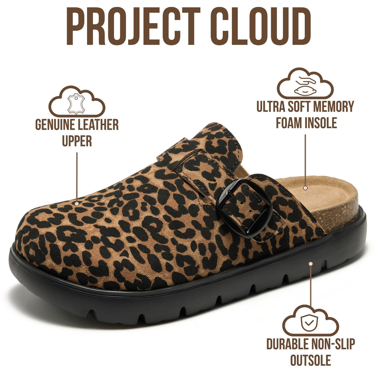 Project Cloud de mujer | Zuecos de cuero genuino | ProjectPlush | Ligeros | Antideslizantes - Benton Chunky