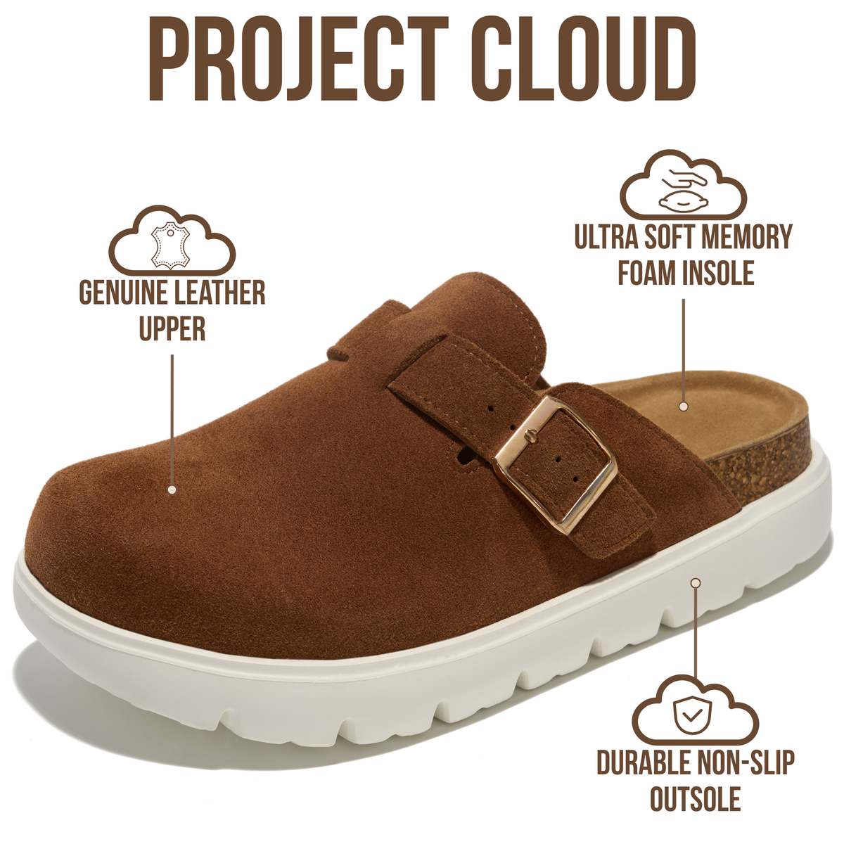 Project Cloud Women's | Genuine Leather Clogs | ProjectPlush | Lightweight | Non-Slip - Benton Chunky - Project Cloud - Clogs -Shop Project Cloud premium footwear Now!