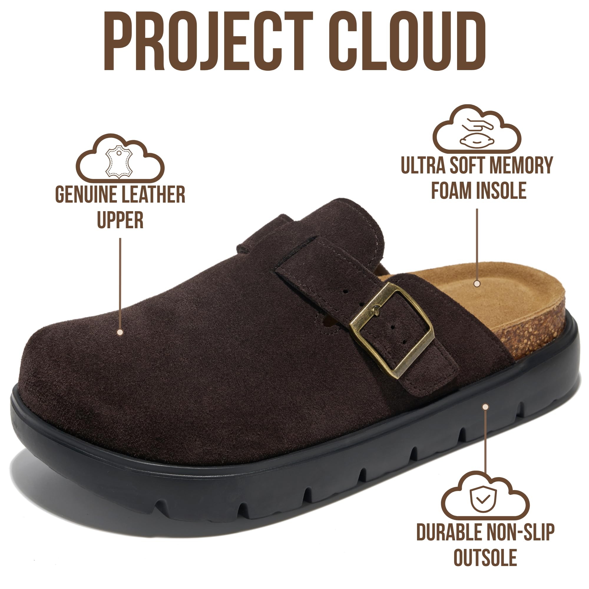 Project Cloud de mujer | Zuecos de cuero genuino | ProjectPlush | Ligeros | Antideslizantes - Benton Chunky